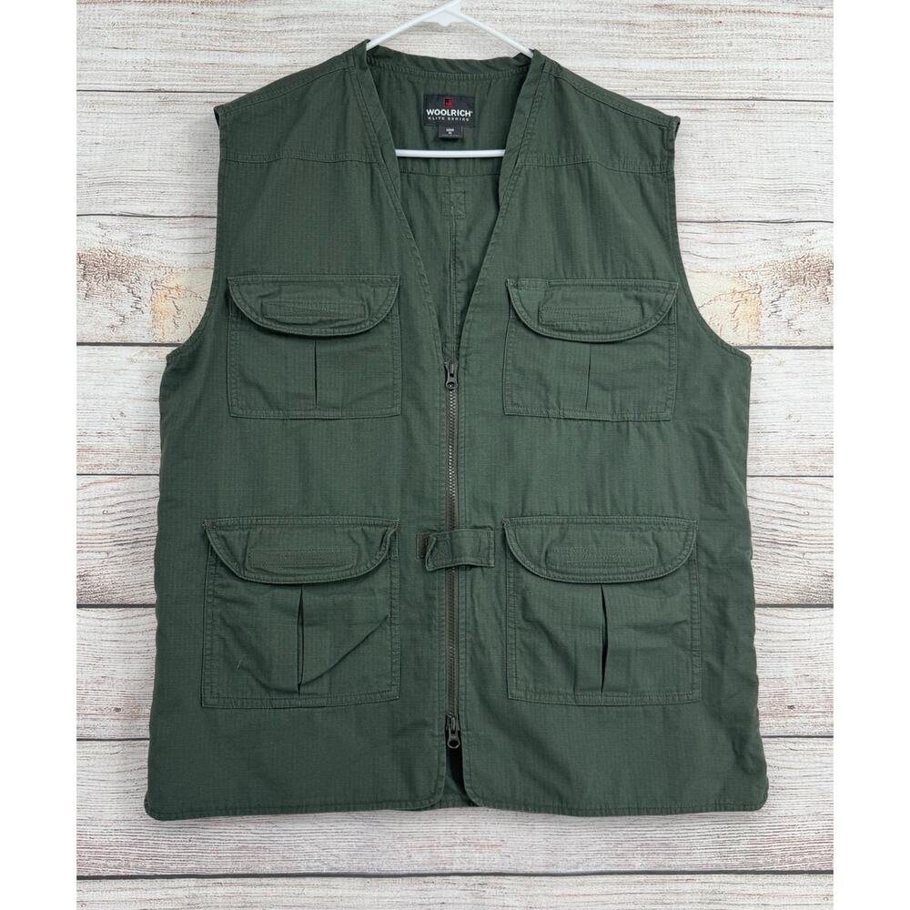 Woolrich Elite Series Tactical Vest Mens Medium Green Ripstop Cargo Zip
